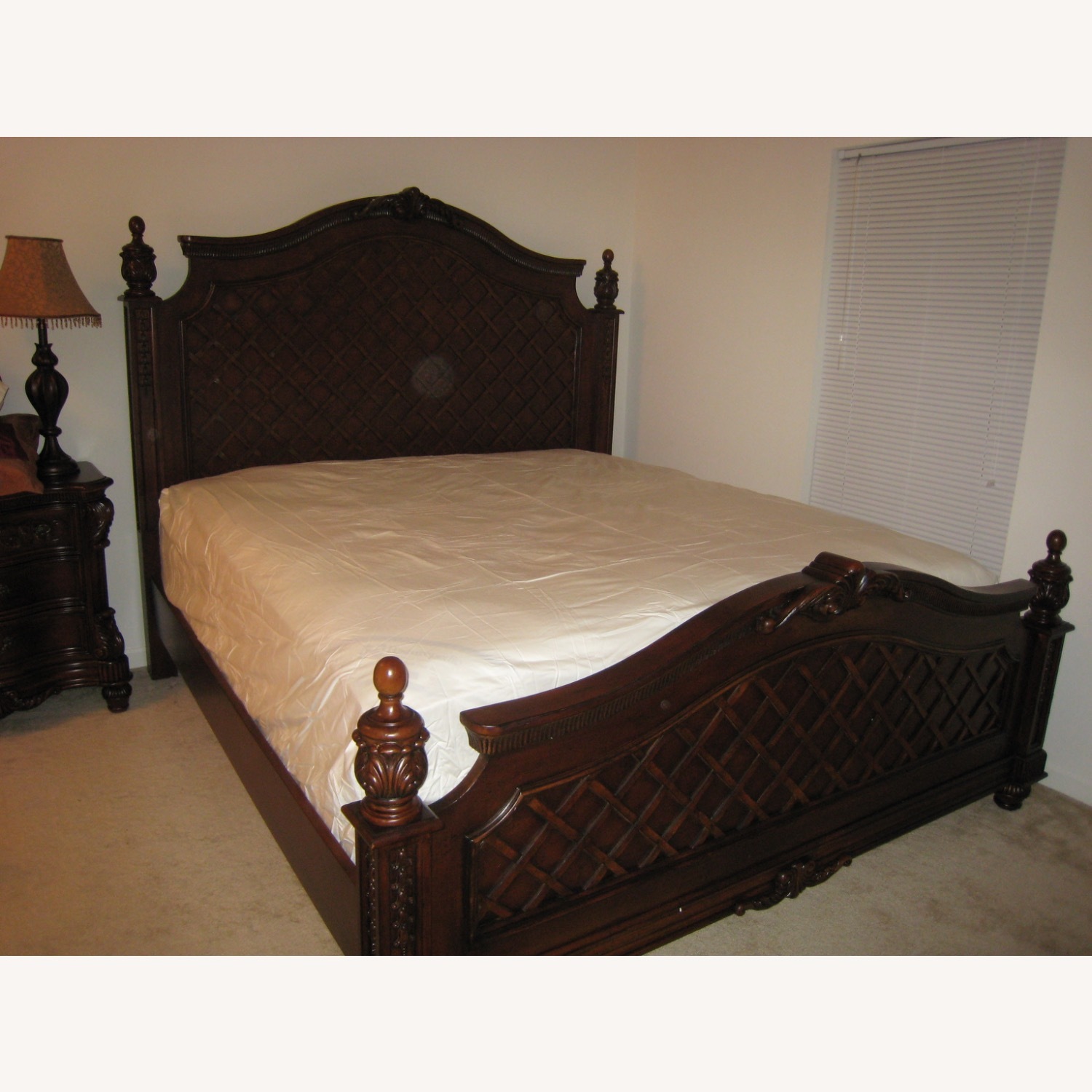 Dark Brown Wood King Bed - image-3