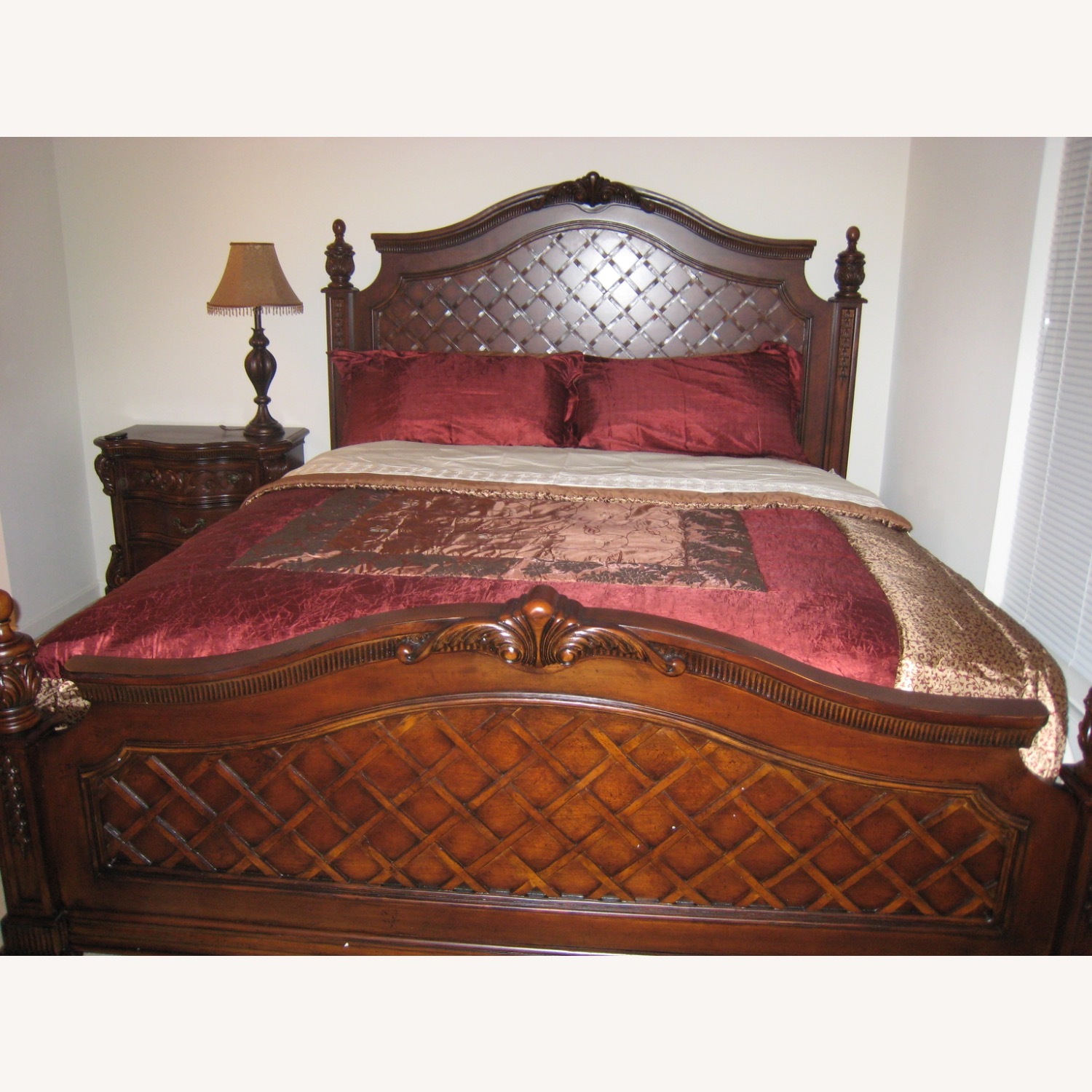 Dark Brown Wood King Bed - image-1