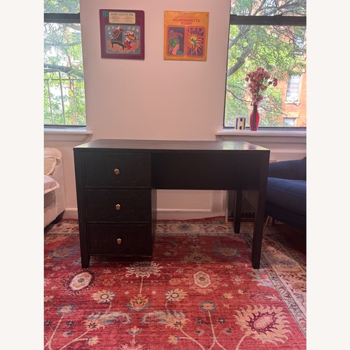 Used Anthropologie Textured Trellis Black Wood Desk / Vanity for sale on AptDeco