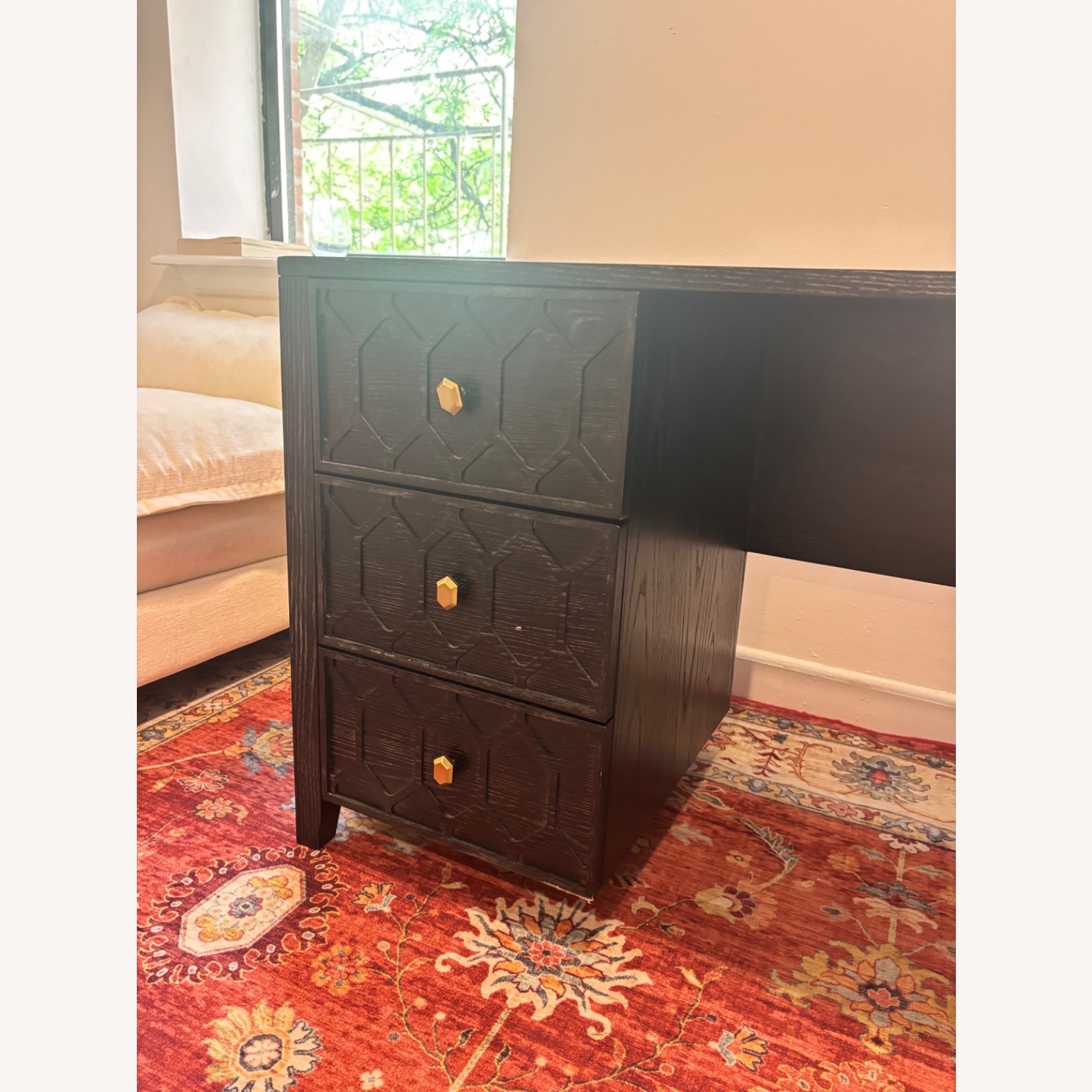 Anthropologie Textured Trellis Black Wood Desk / Vanity - image-5