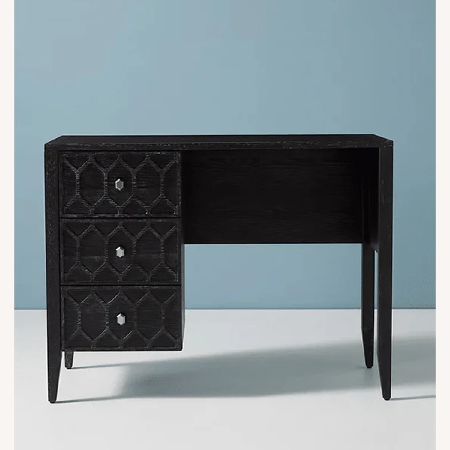 Anthropologie Textured Trellis Black Wood Desk / Vanity - image-6