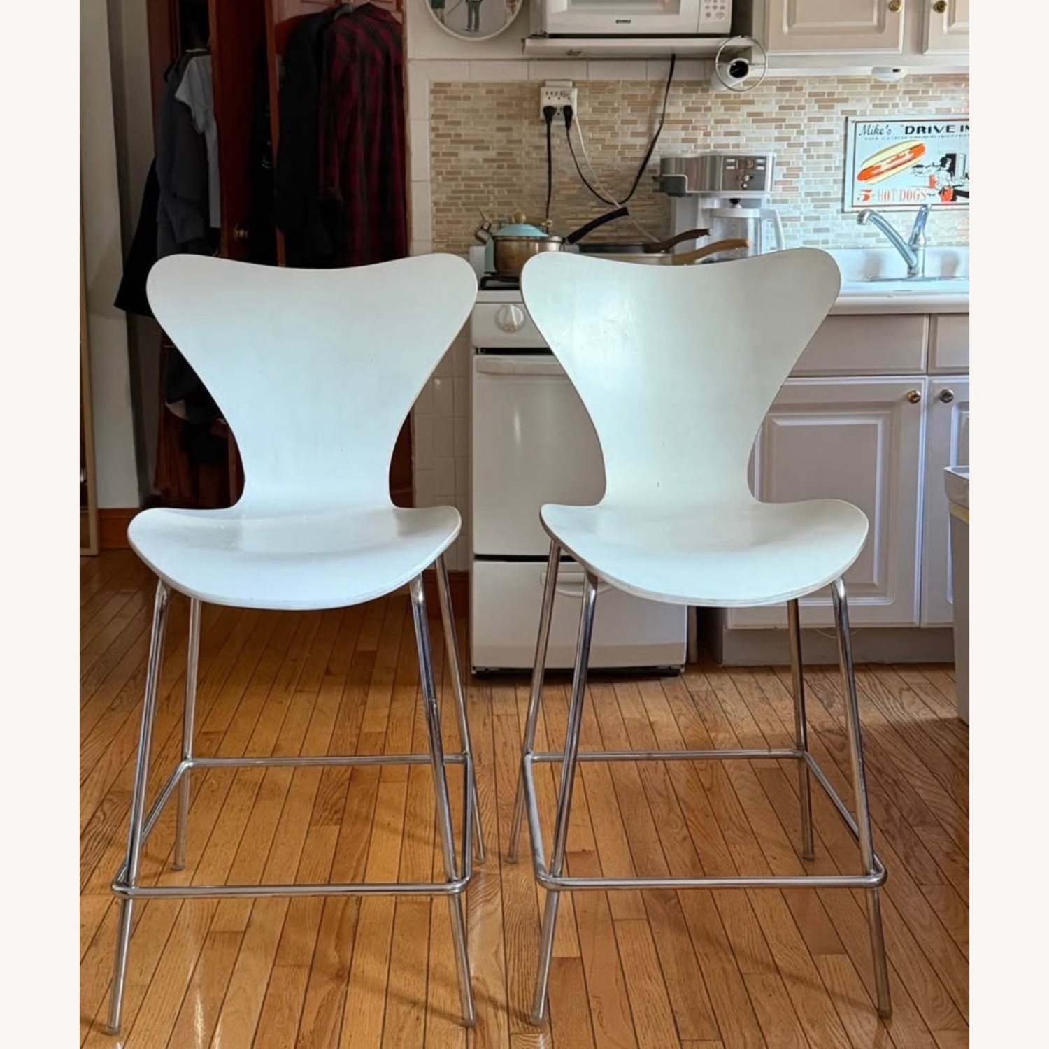 Fritz Hansen White Metal Stools - image-2