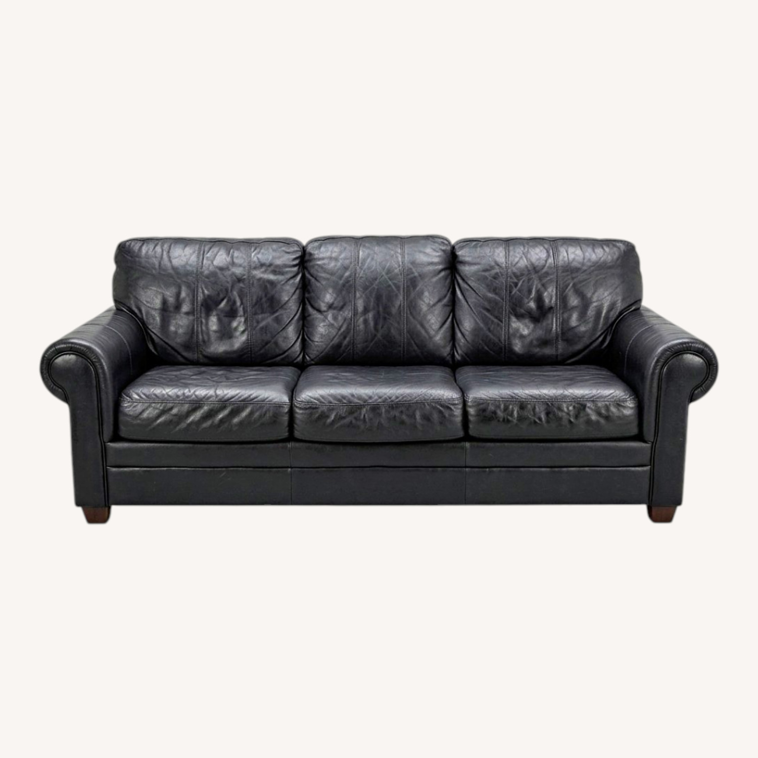 Ethan Allen Black Leather 3+ Seater Sofa - image-0