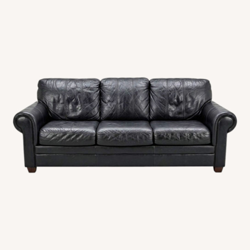 Used Ethan Allen Black Leather 3+ Seater Sofa for sale on AptDeco