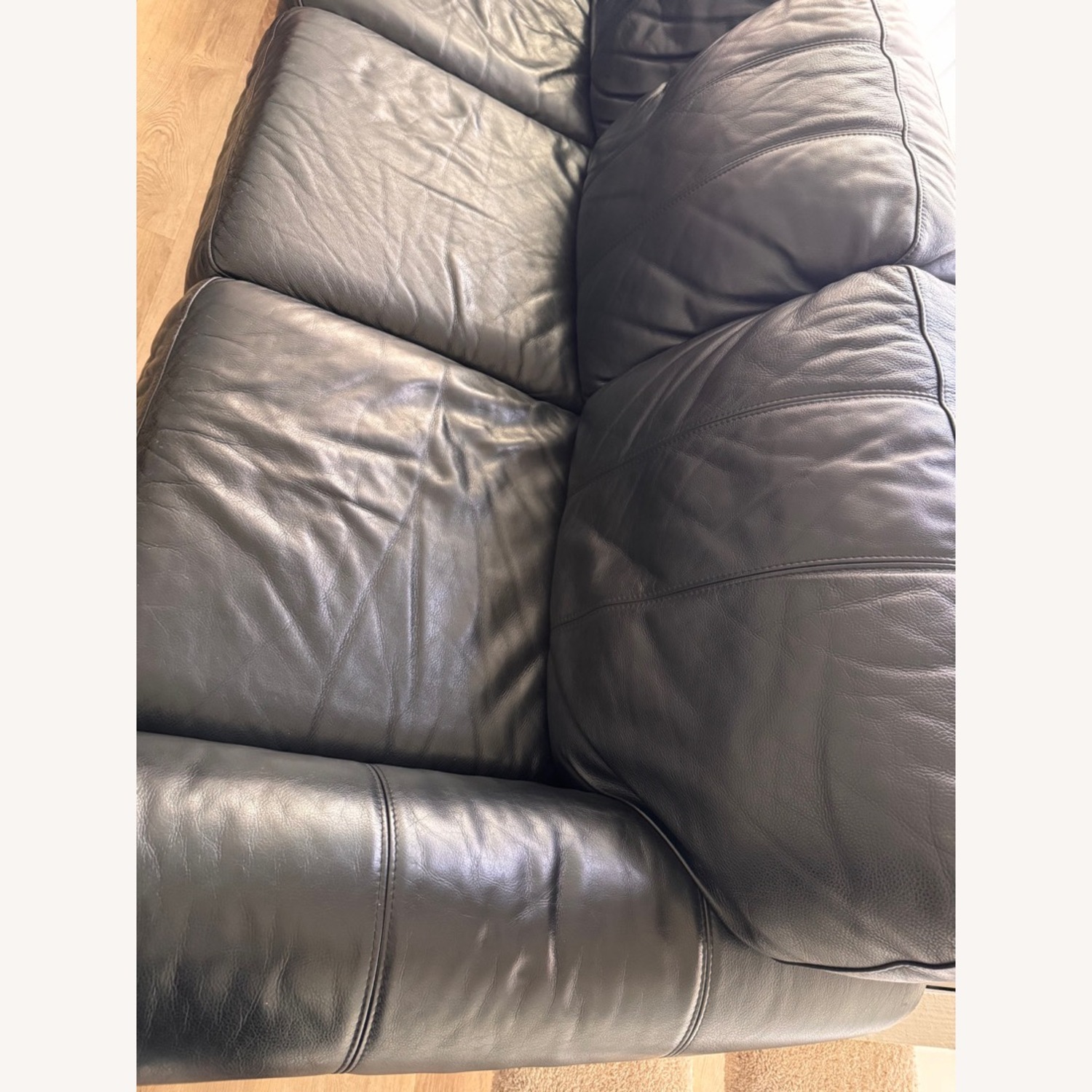 Ethan Allen Black Leather 3+ Seater Sofa - image-2