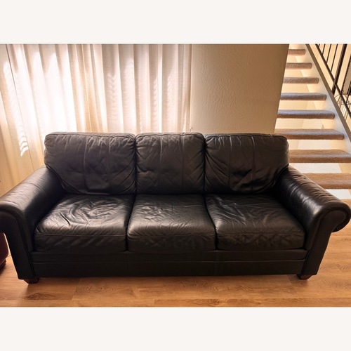 Used Ethan Allen Black Leather 3+ Seater Sofa for sale on AptDeco