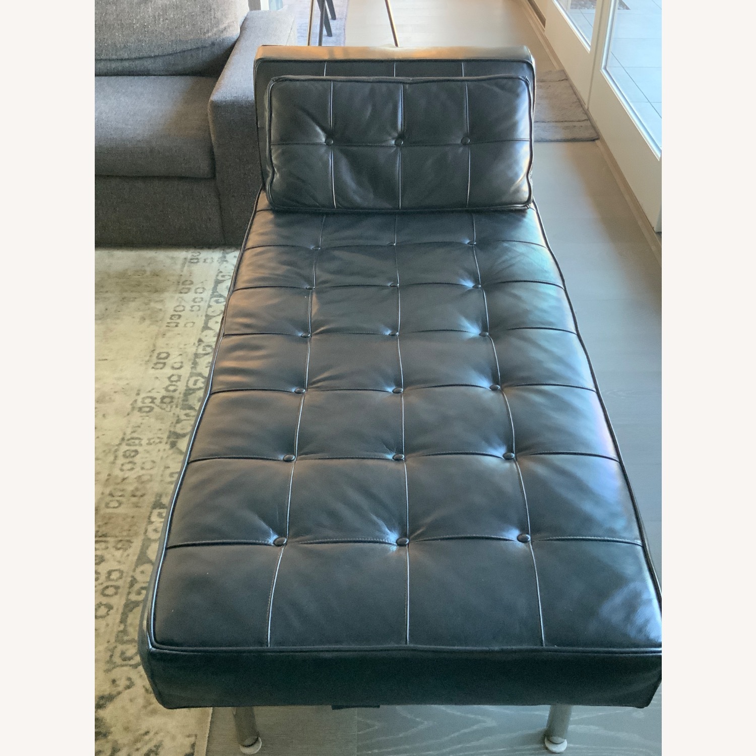 Black Leather Chaise Lounge - image-1