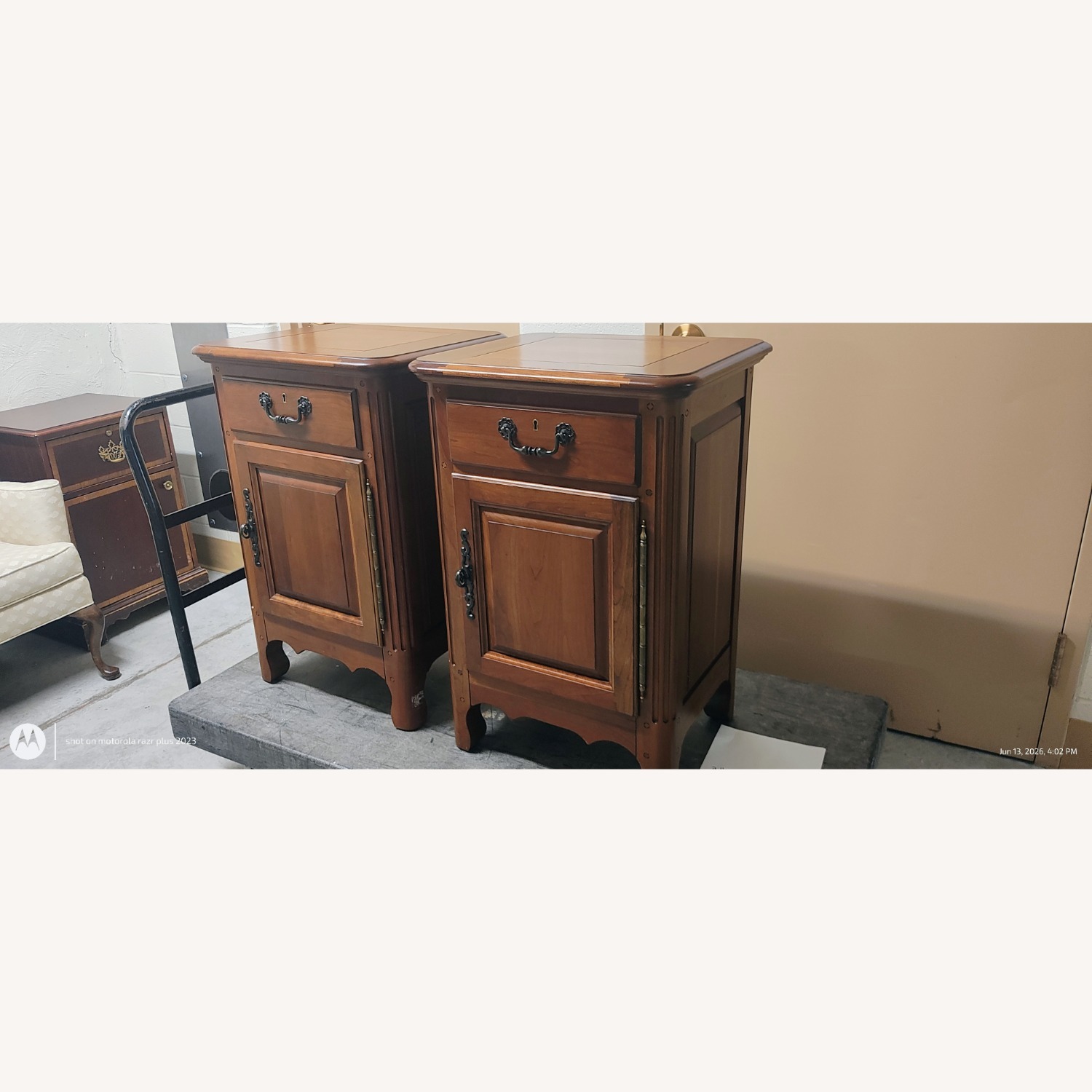 Vintage/Antique Dark Brown Wood Nightstands - image-8