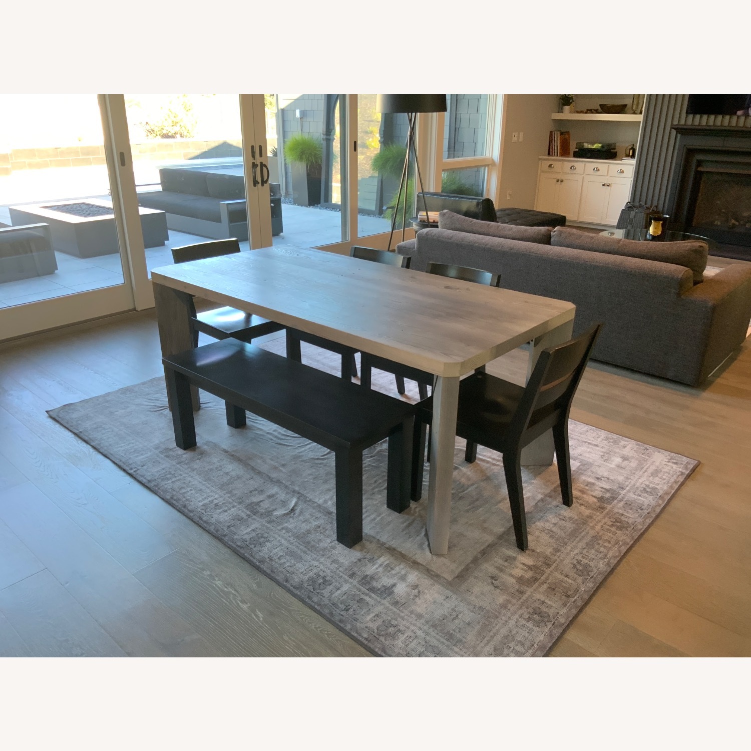 Gray Wood Dining Table W Dark Bench/Chairs - image-2