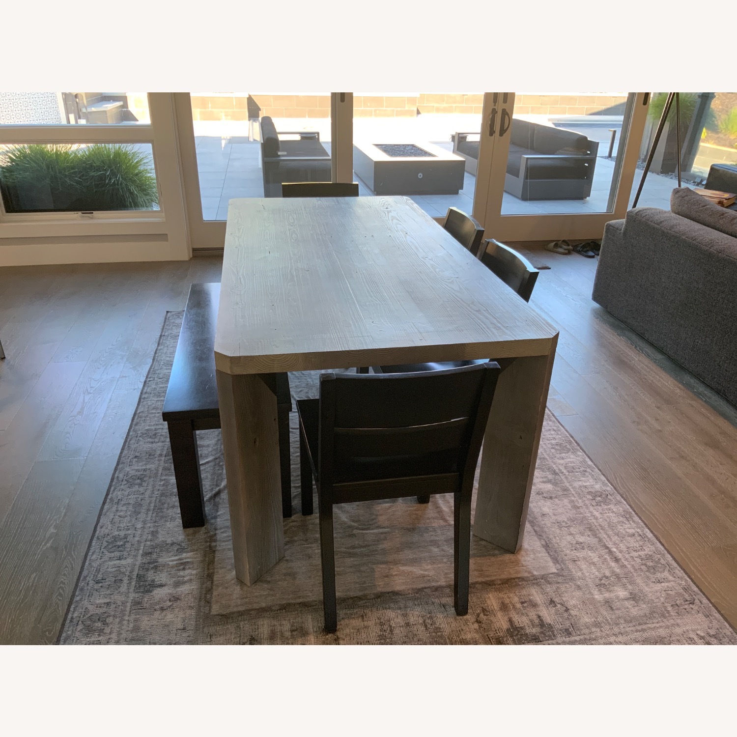 Gray Wood Dining Table W Dark Bench/Chairs - image-3