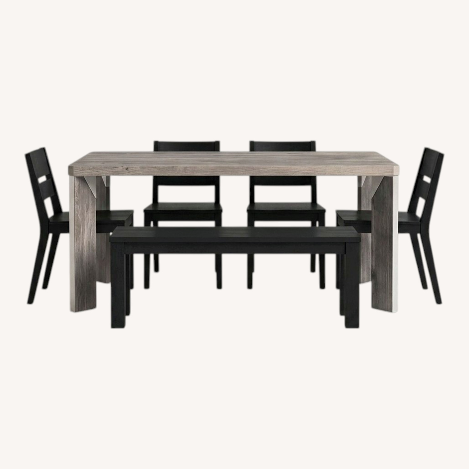 Gray Wood Dining Table W Dark Bench/Chairs - image-0