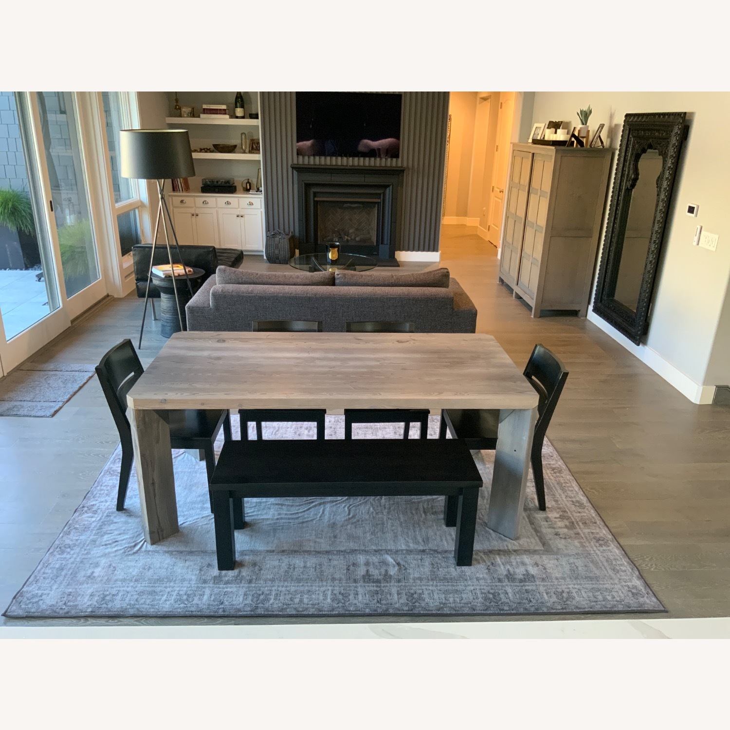 Gray Wood Dining Table W Dark Bench/Chairs - image-1