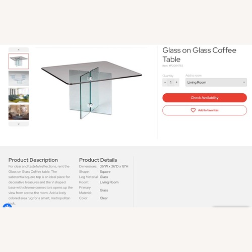 Used Cort Furniture Transparent Glass on Glass Coffee Table for sale on AptDeco