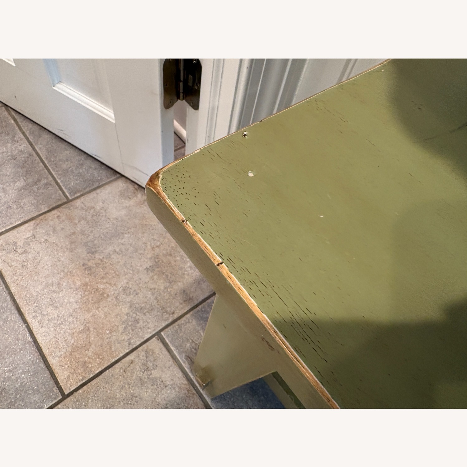 Pottery Barn Distressed Green Wood Bench - image-2