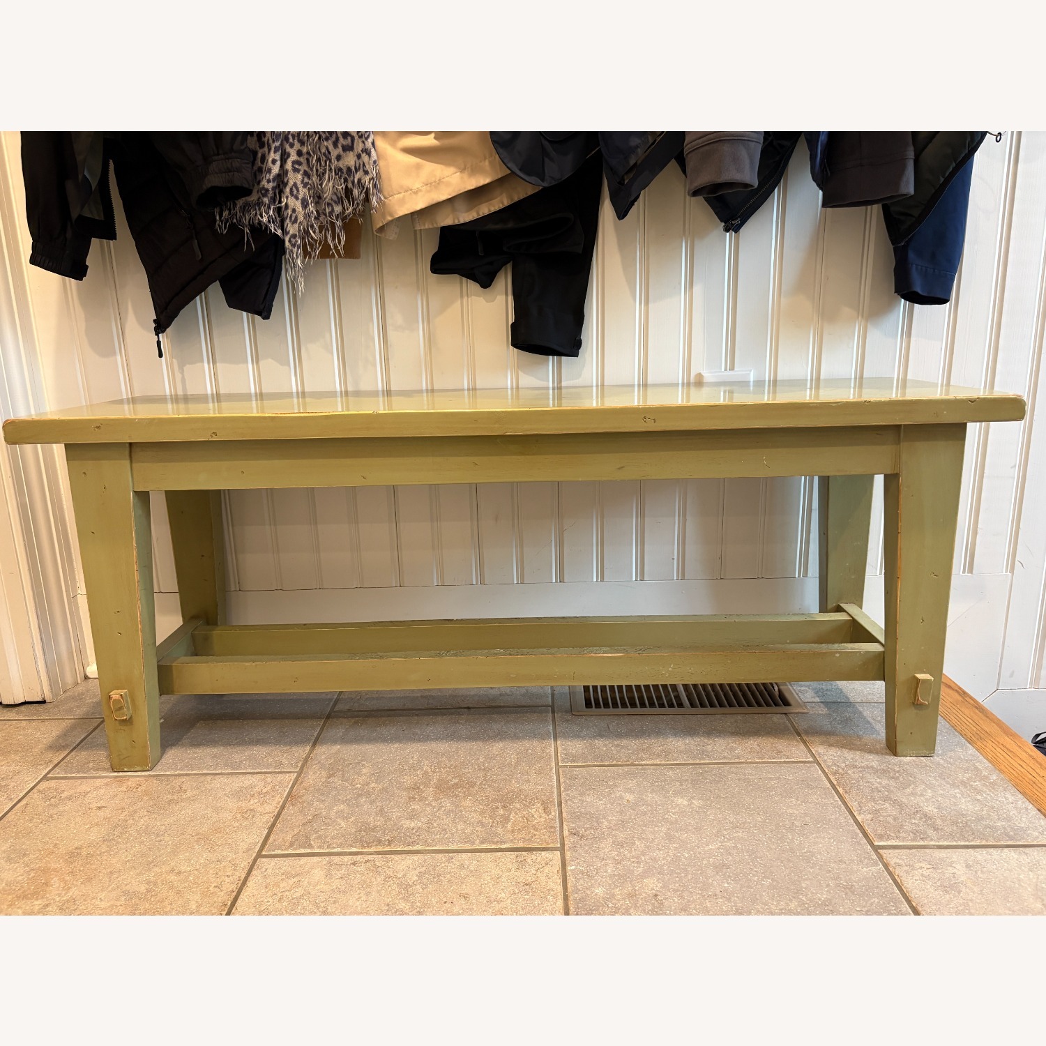 Pottery Barn Distressed Green Wood Bench - image-4