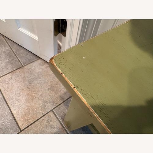 Used Pottery Barn Distressed Green Wood Bench for sale on AptDeco