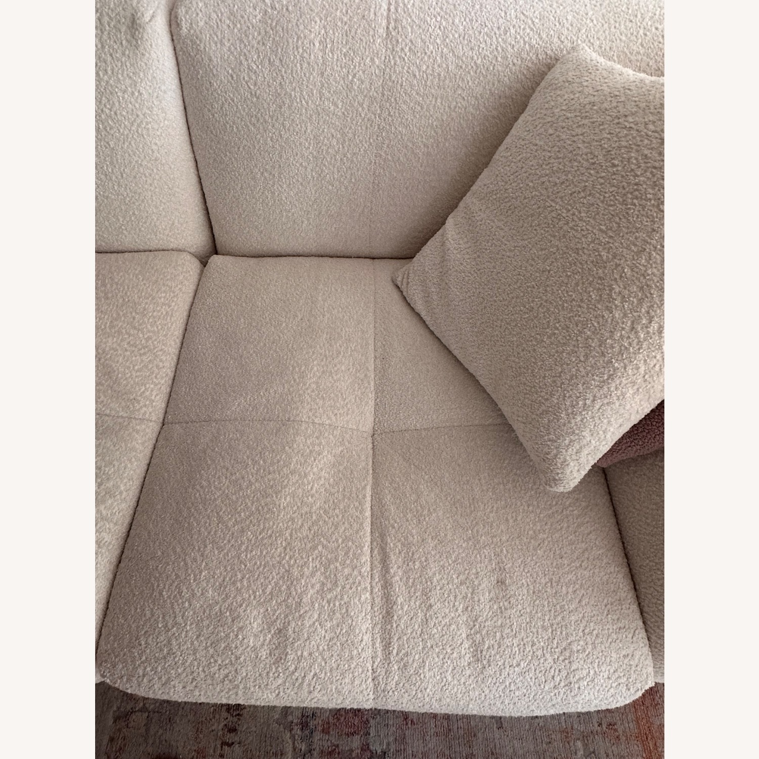 White Bouclé Couch With Ottoman - image-2