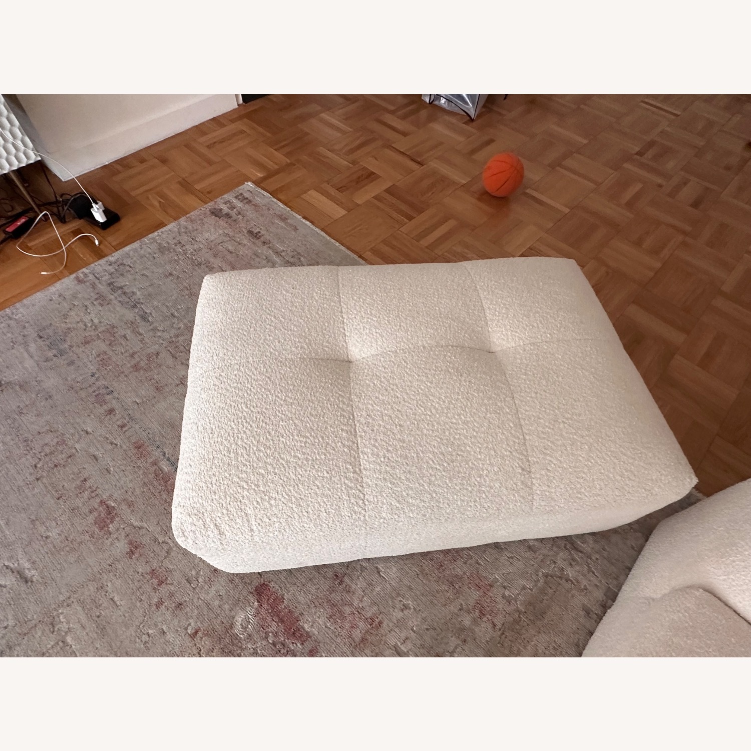 White Bouclé Couch With Ottoman - image-5