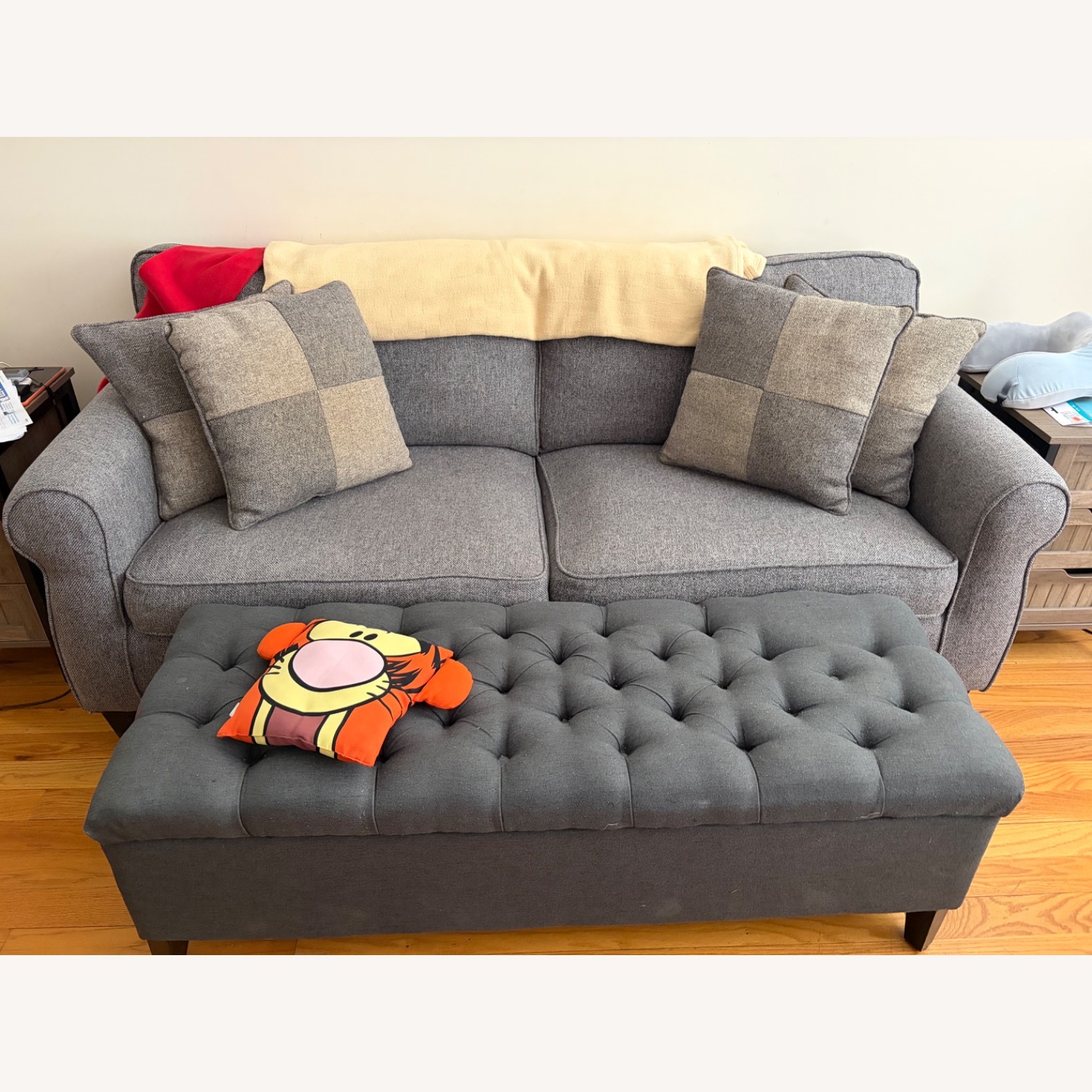 Light Gray Fabric Loveseat - image-2