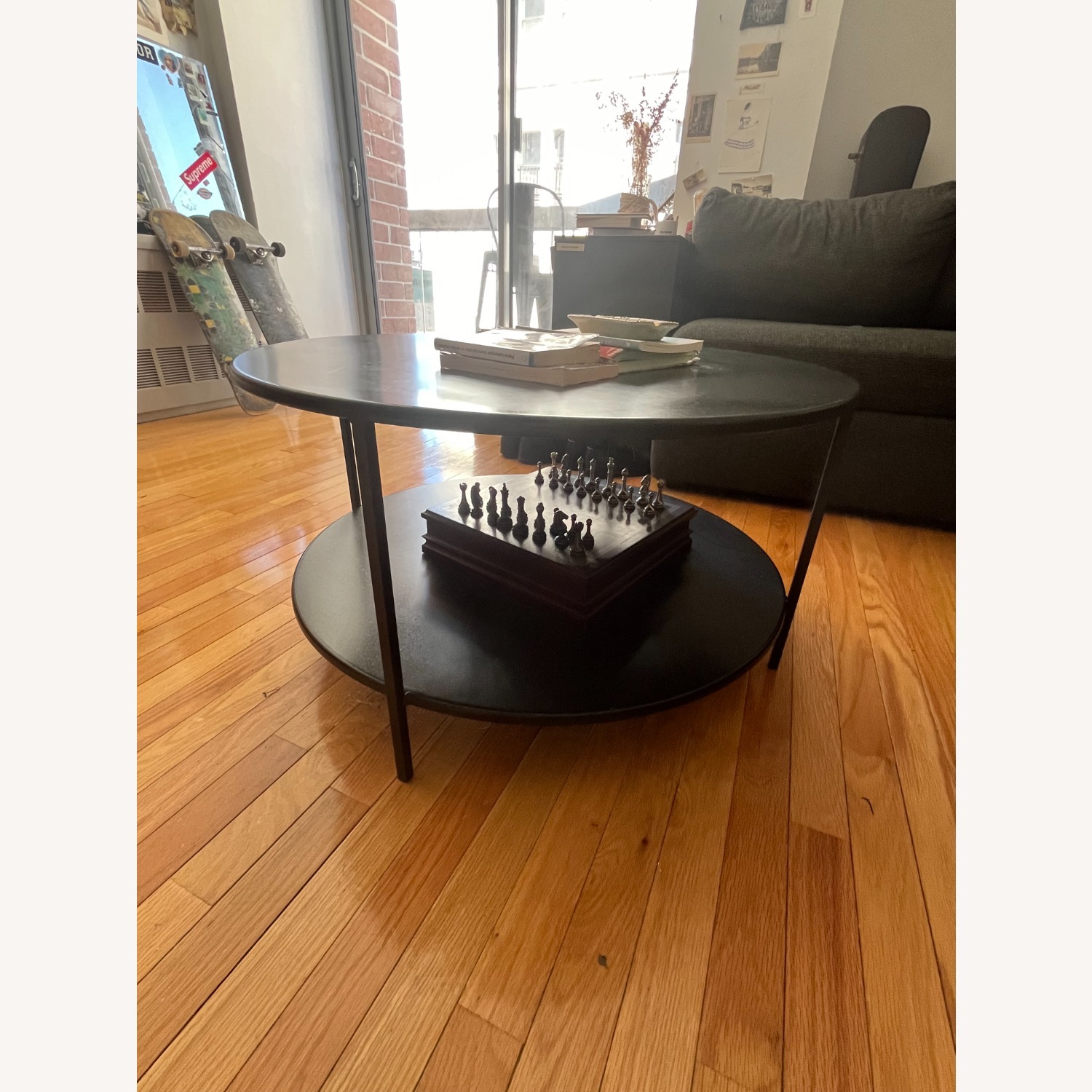Room & Board Slim Round Coffee Table with Shelf — Natural Steel - image-2
