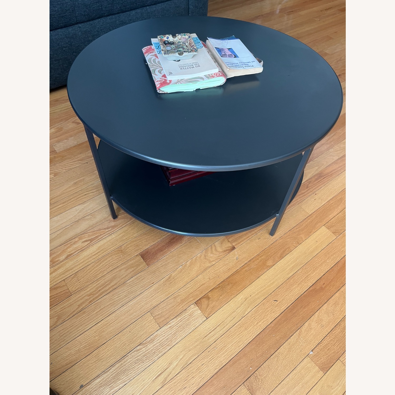 Room & Board Slim Round Coffee Table with Shelf — Natural Steel - image-1