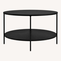 Room & Board Slim Round Coffee Table with Shelf — Natural Steel