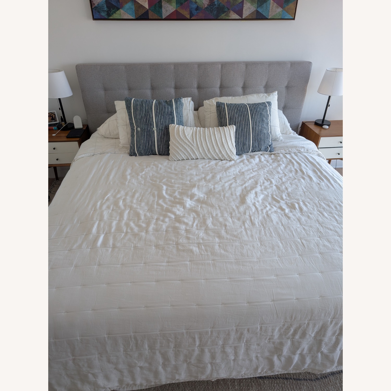 West Elm Light Gray Fabric King Bed - image-1