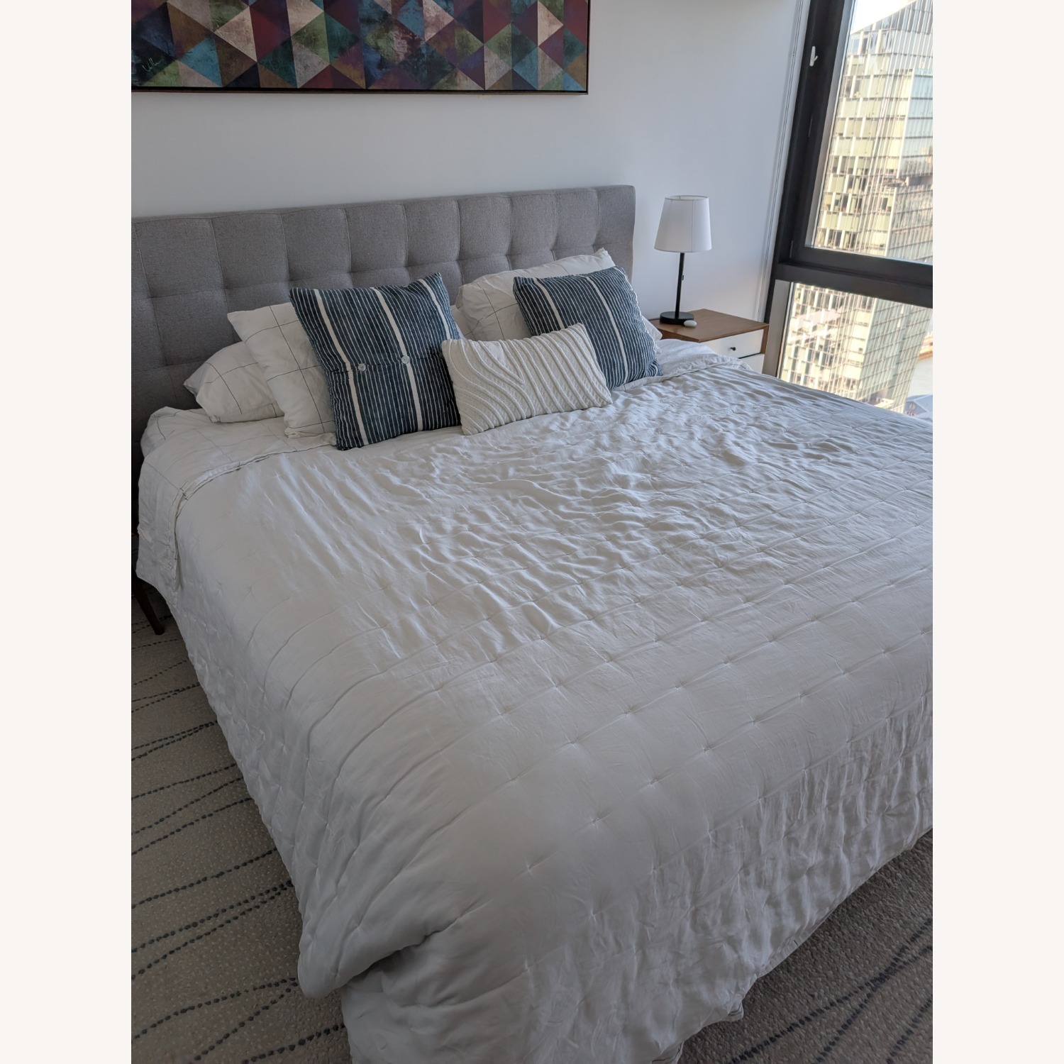 West Elm Light Gray Fabric King Bed - image-3