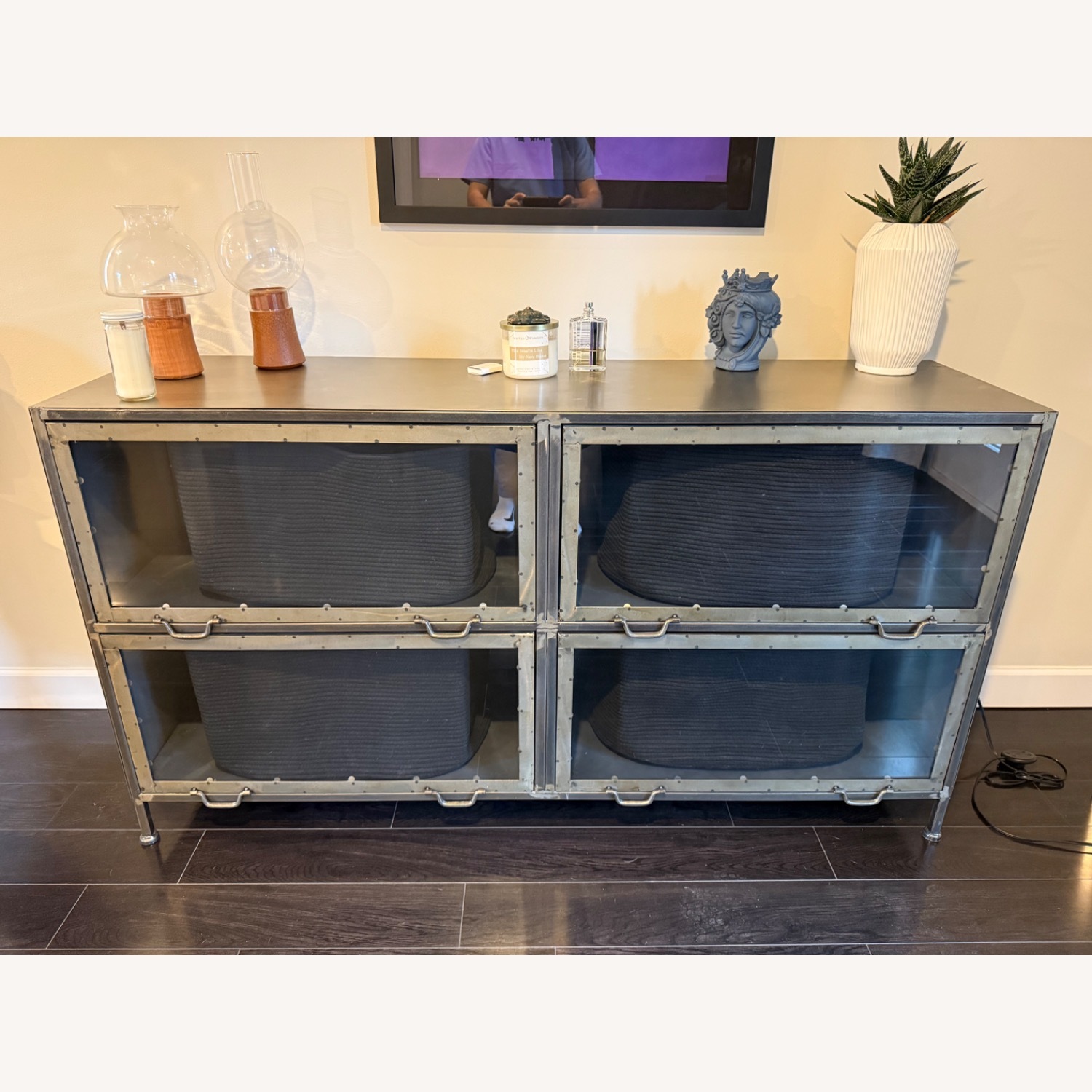 Industrial Metal and Glass Sideboard - image-1