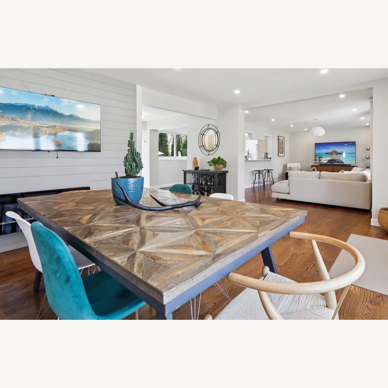 Geometric Wood Dining Table with Metal Legs - image-3