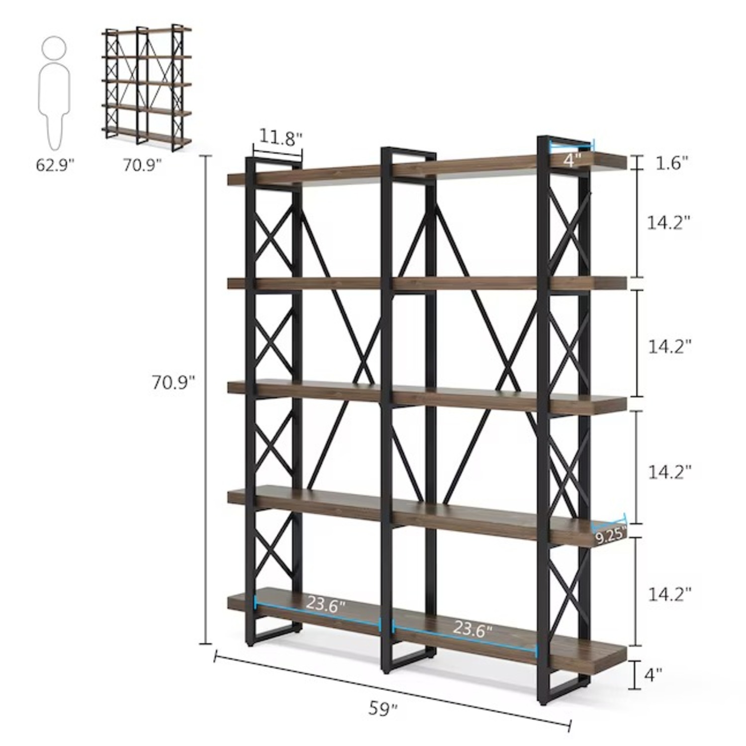 Amazon Large Bookshelf Wood and Metal - image-2