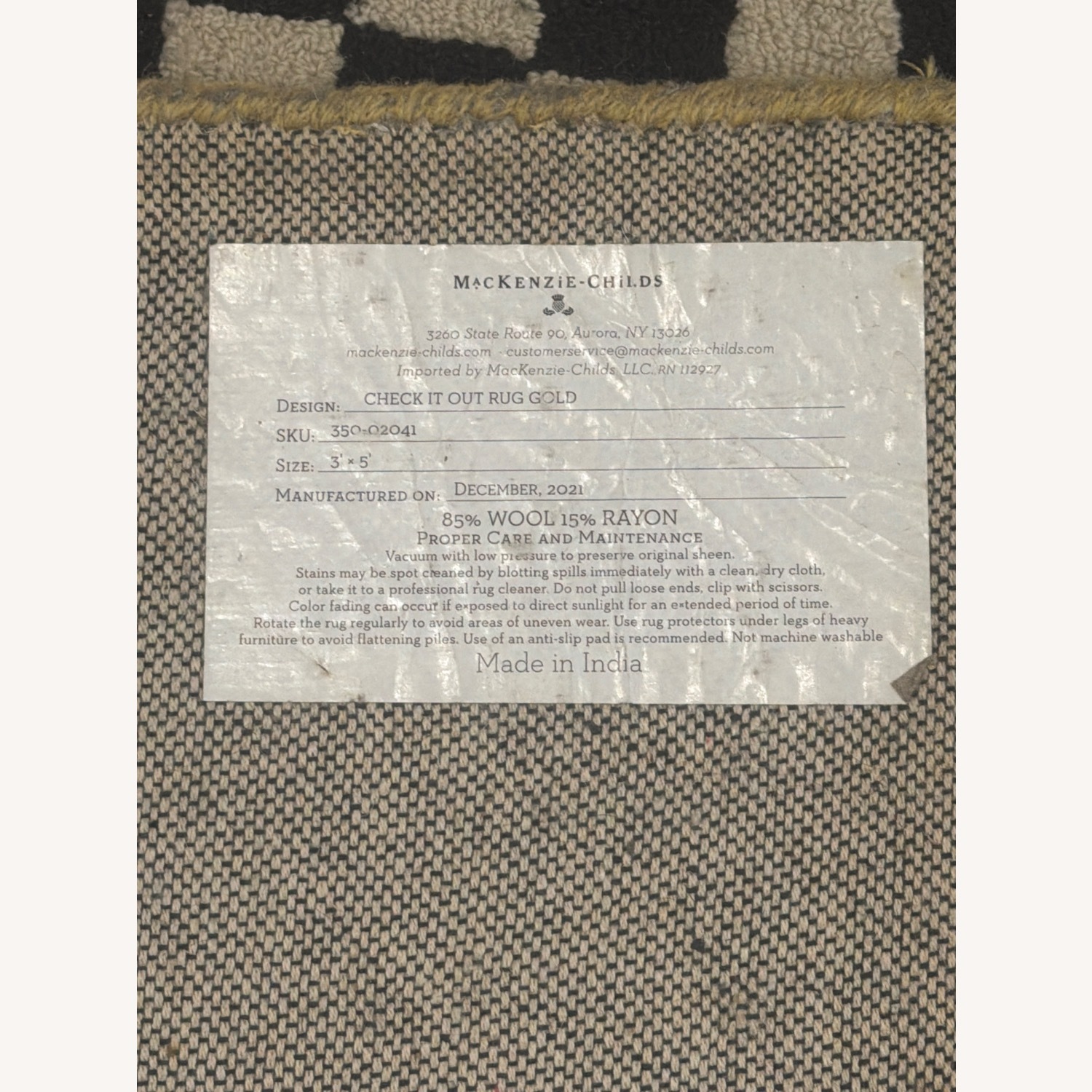 MacKenzie-Childs Black Wool Area Rug 3' x 5' - image-3