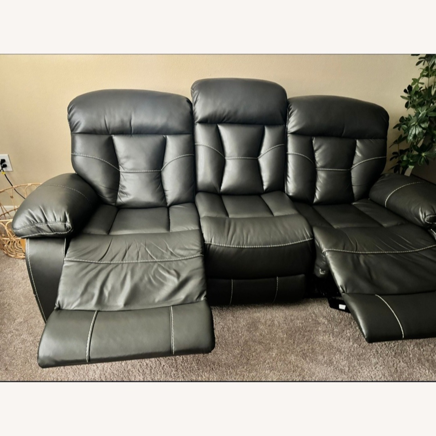 Dark Gray Leather 3+ Seater Sofa - image-5