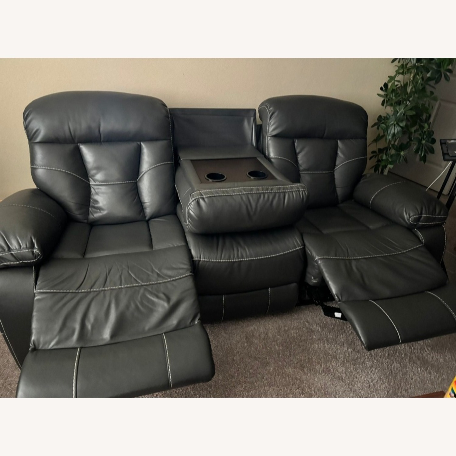 Dark Gray Leather 3+ Seater Sofa - image-2