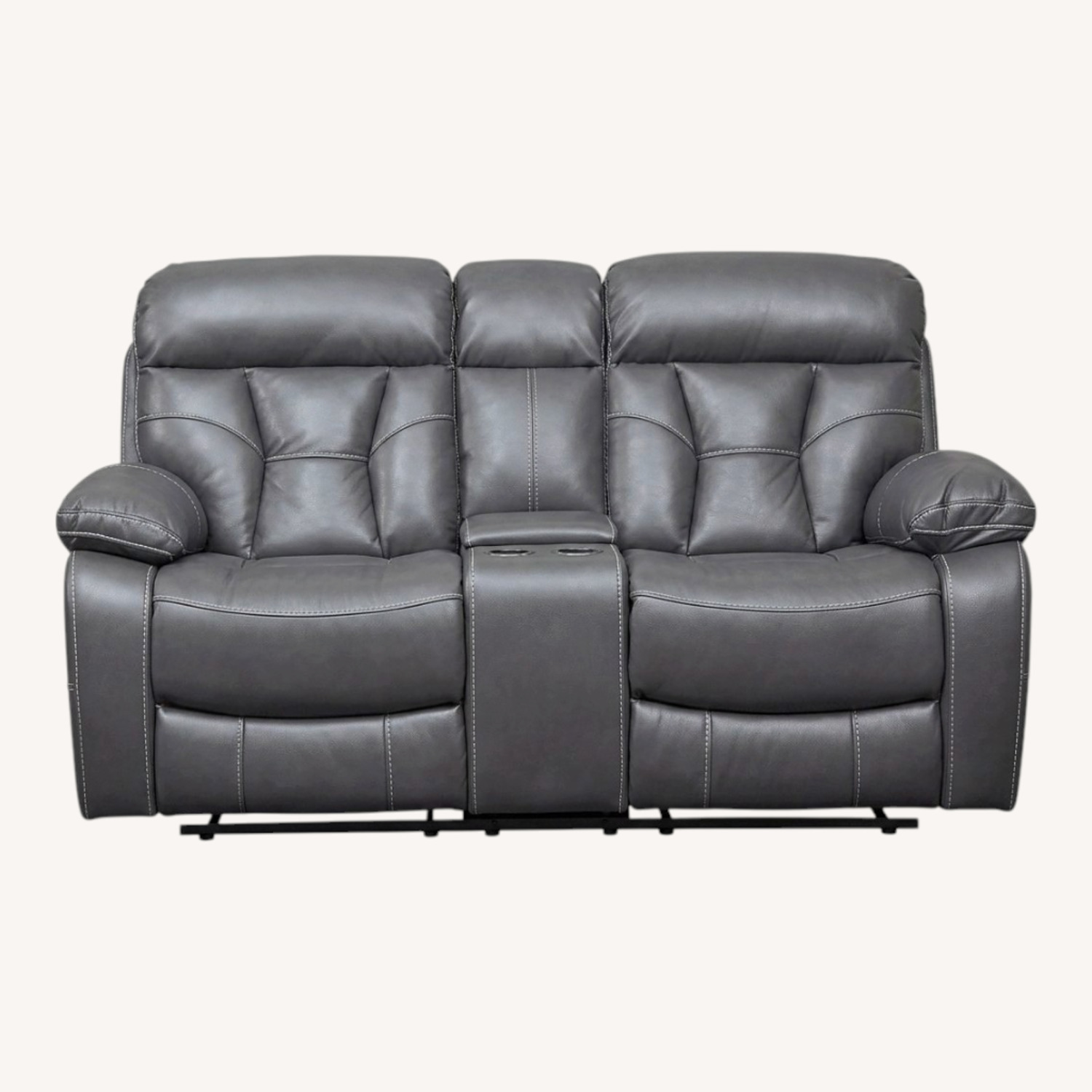 Dark Gray Leather Loveseat - image-0