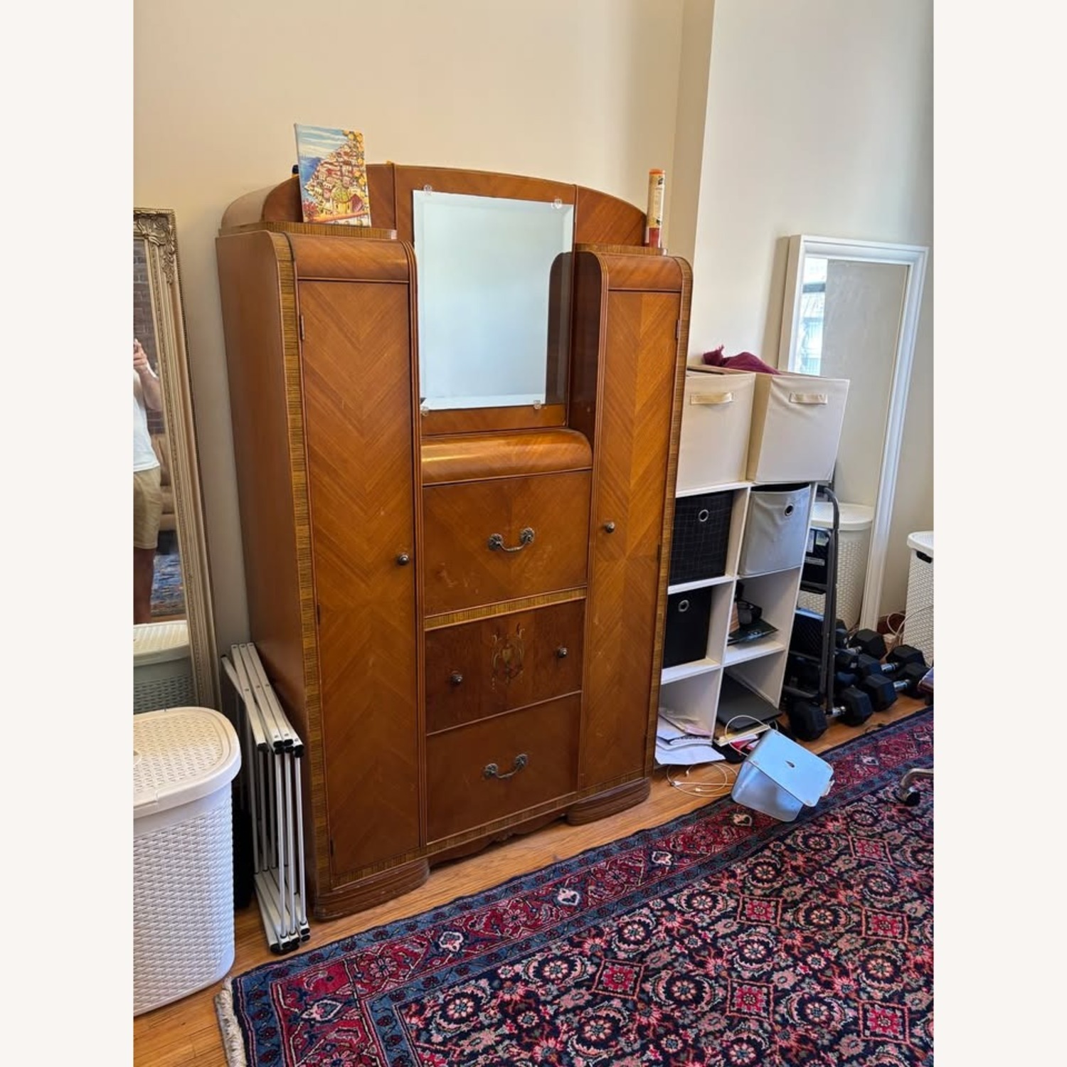 Vintage/Antique Dark Brown Wood Armoire - image-2