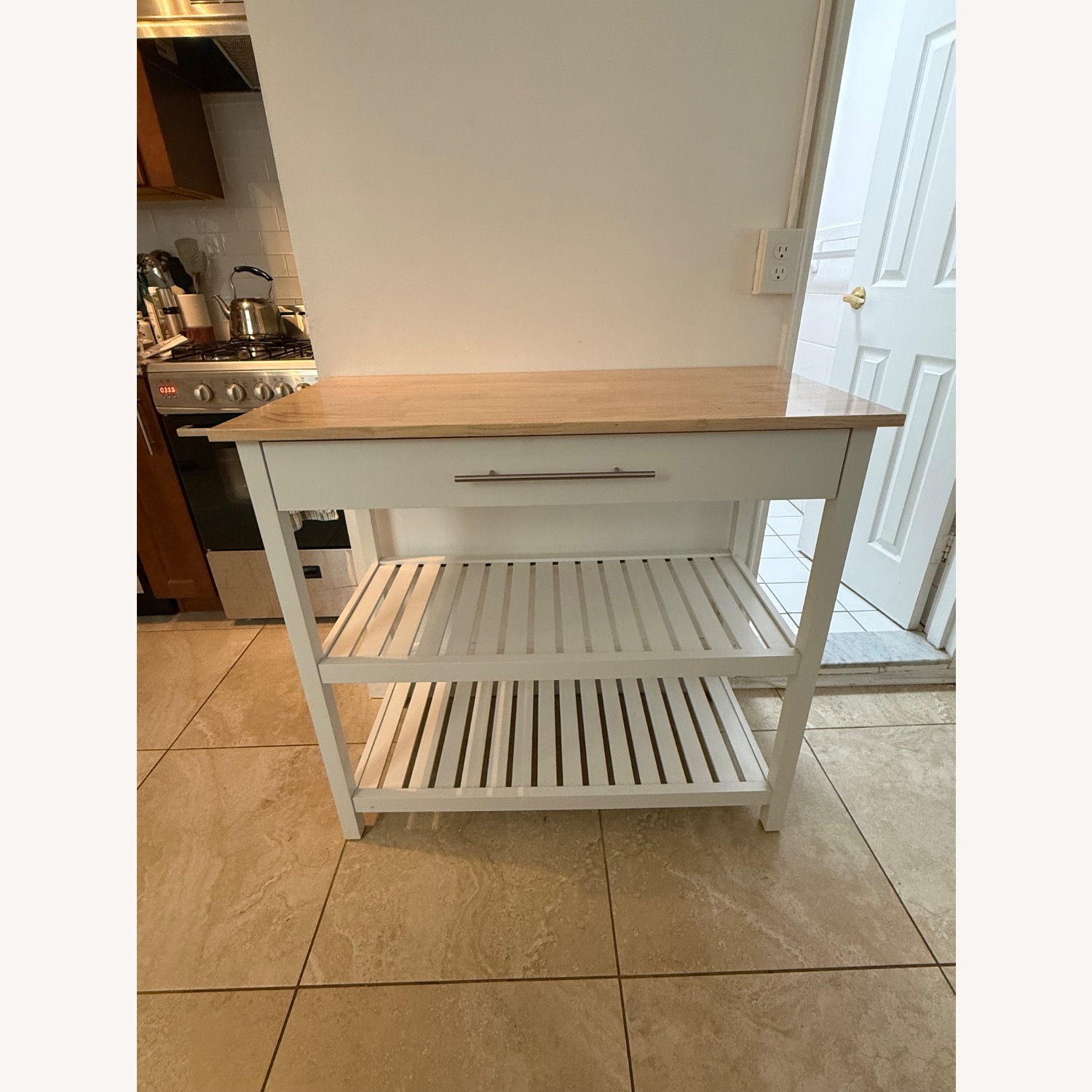 Overstock White Wood Bar Cart - image-1