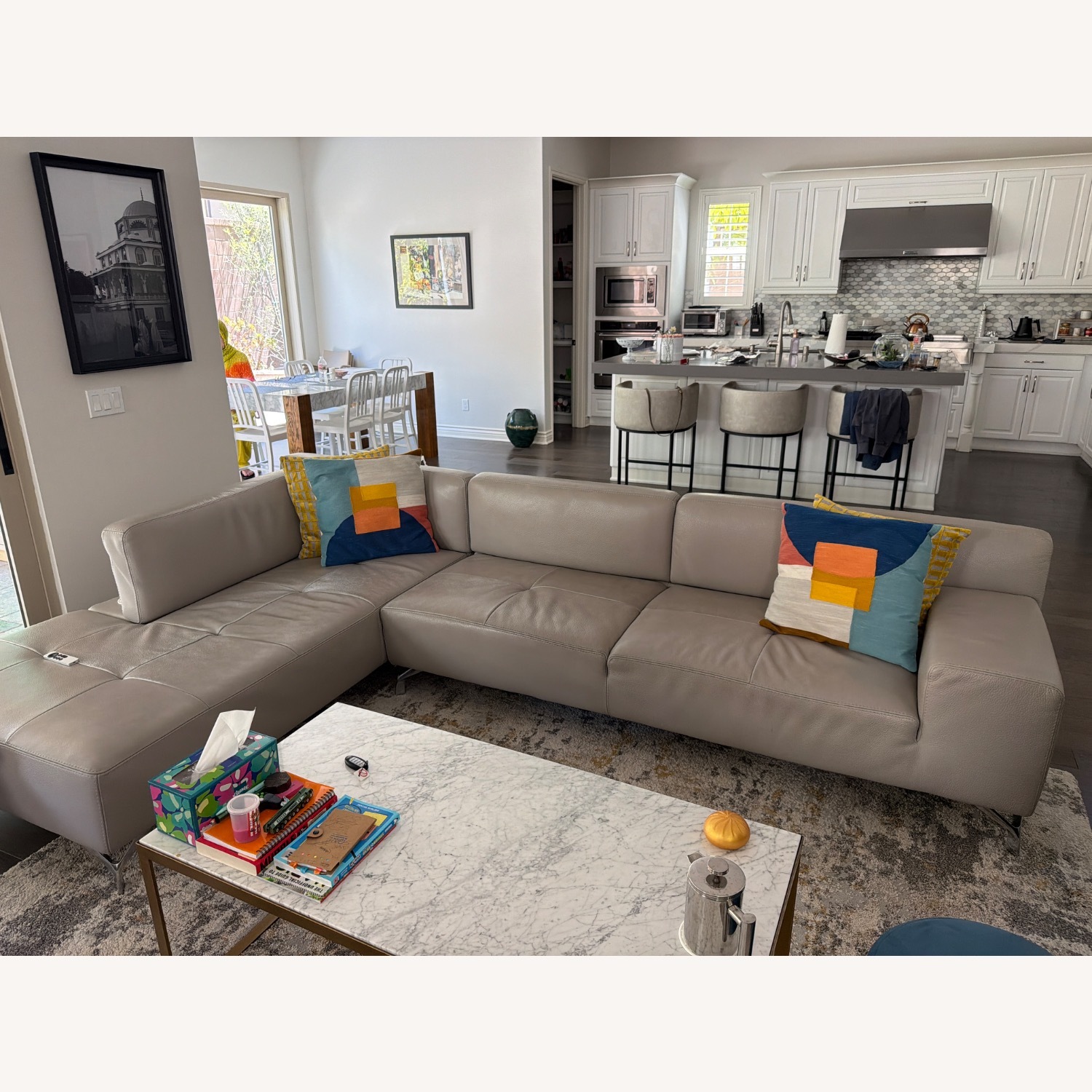 Cantoni Light Gray Leather 2 Piece Sectional - image-1