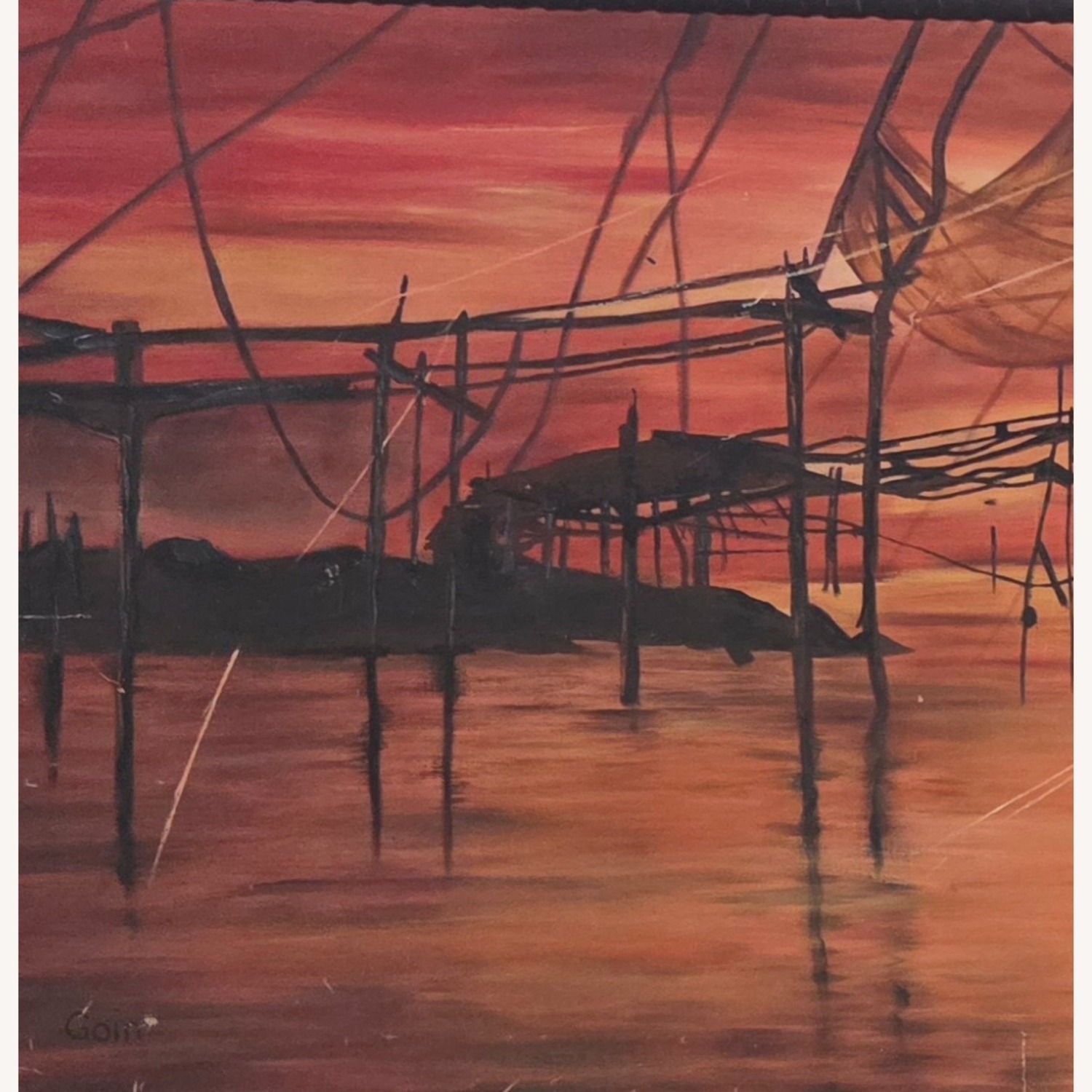 1960s Original Oil Painting Brutalist Seascape  - image-8