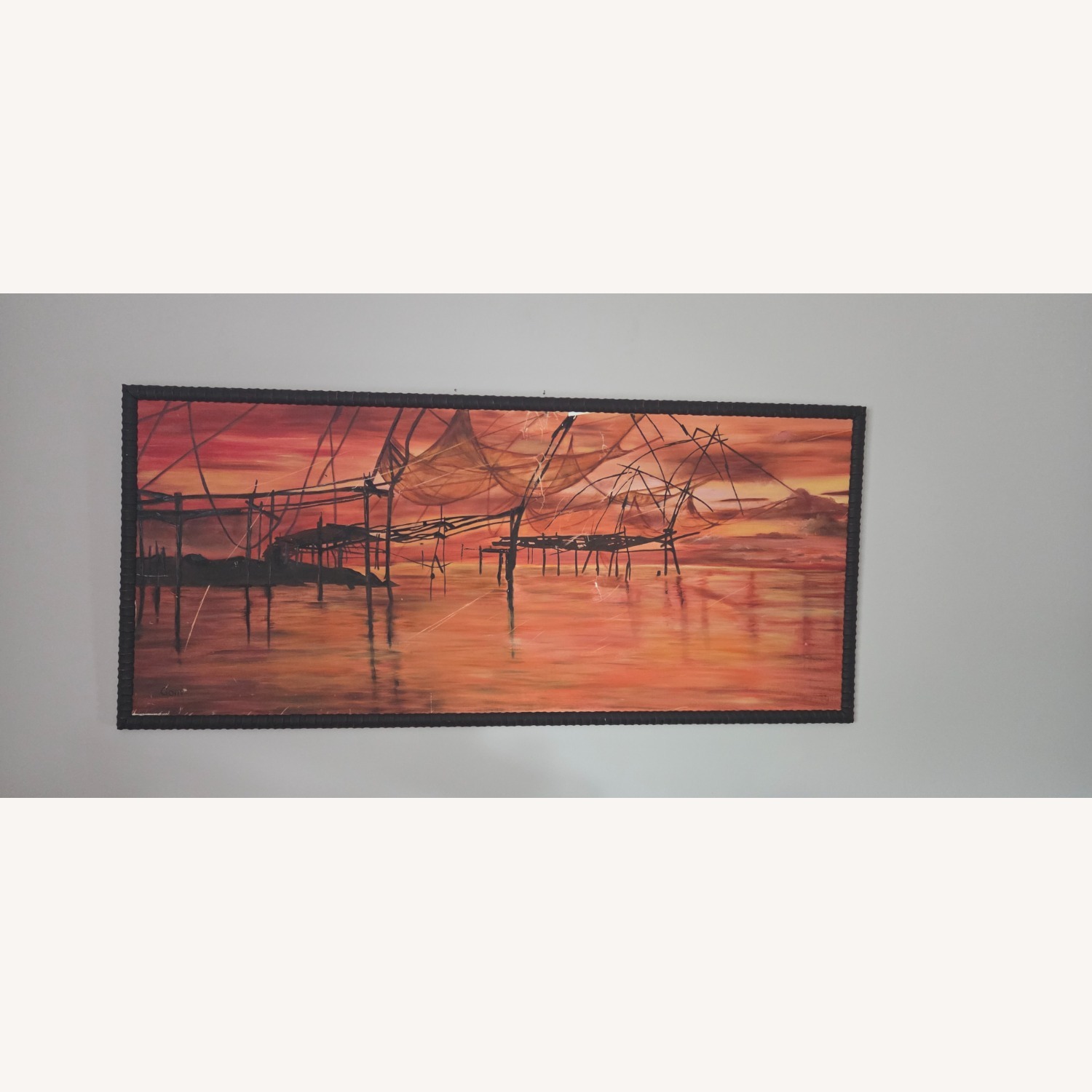 1960s Original Oil Painting Brutalist Seascape  - image-1