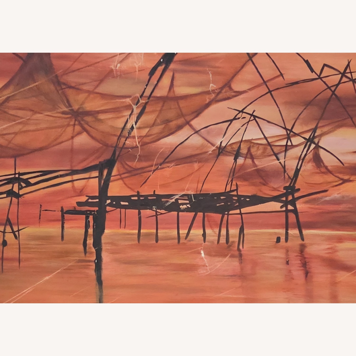 1960s Original Oil Painting Brutalist Seascape  - image-9
