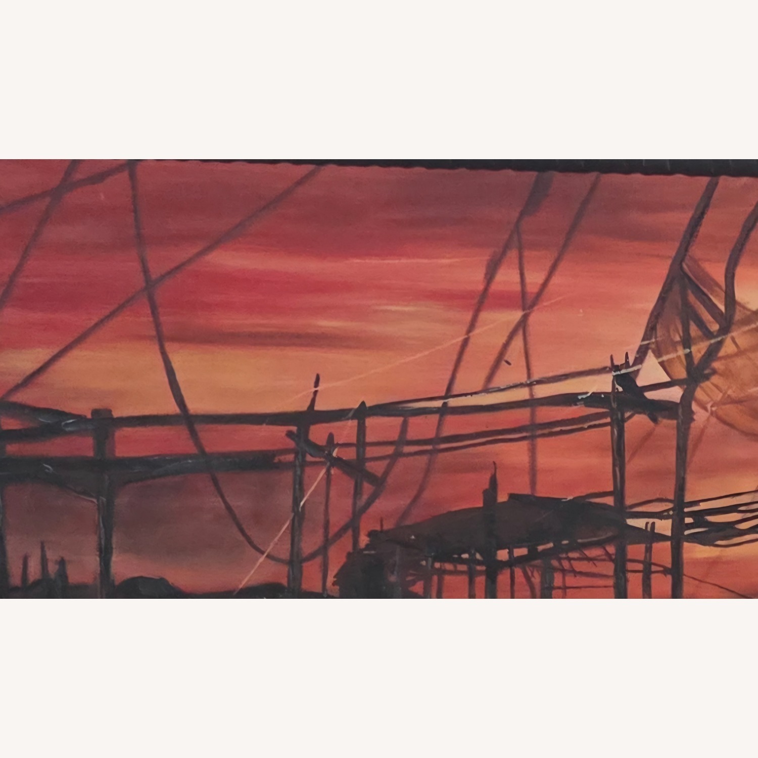 1960s Original Oil Painting Brutalist Seascape  - image-10