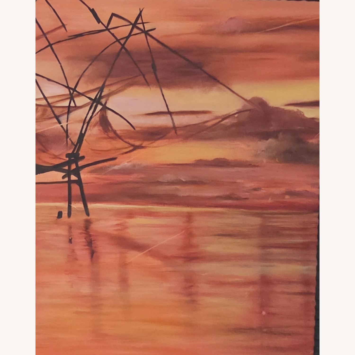 1960s Original Oil Painting Brutalist Seascape  - image-11