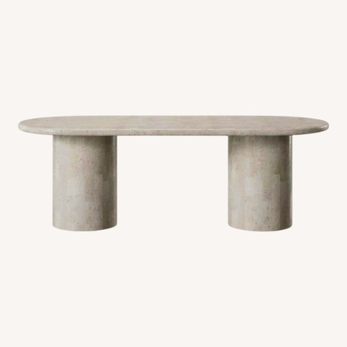 Used Paradis Oval Dining Table Spanish Beige Marble for sale on AptDeco