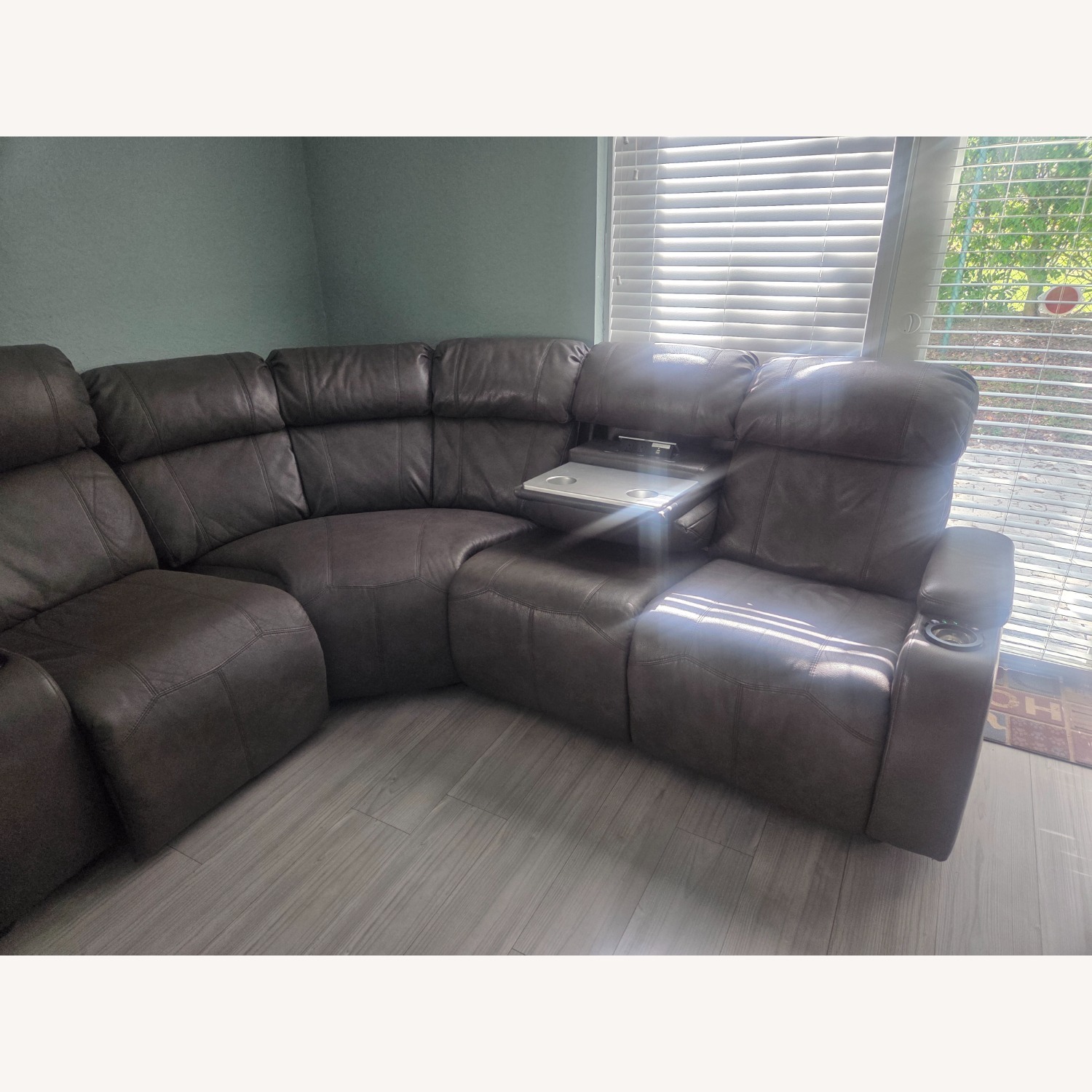 Dark Gray Leather 3+ Piece Sectional - image-3