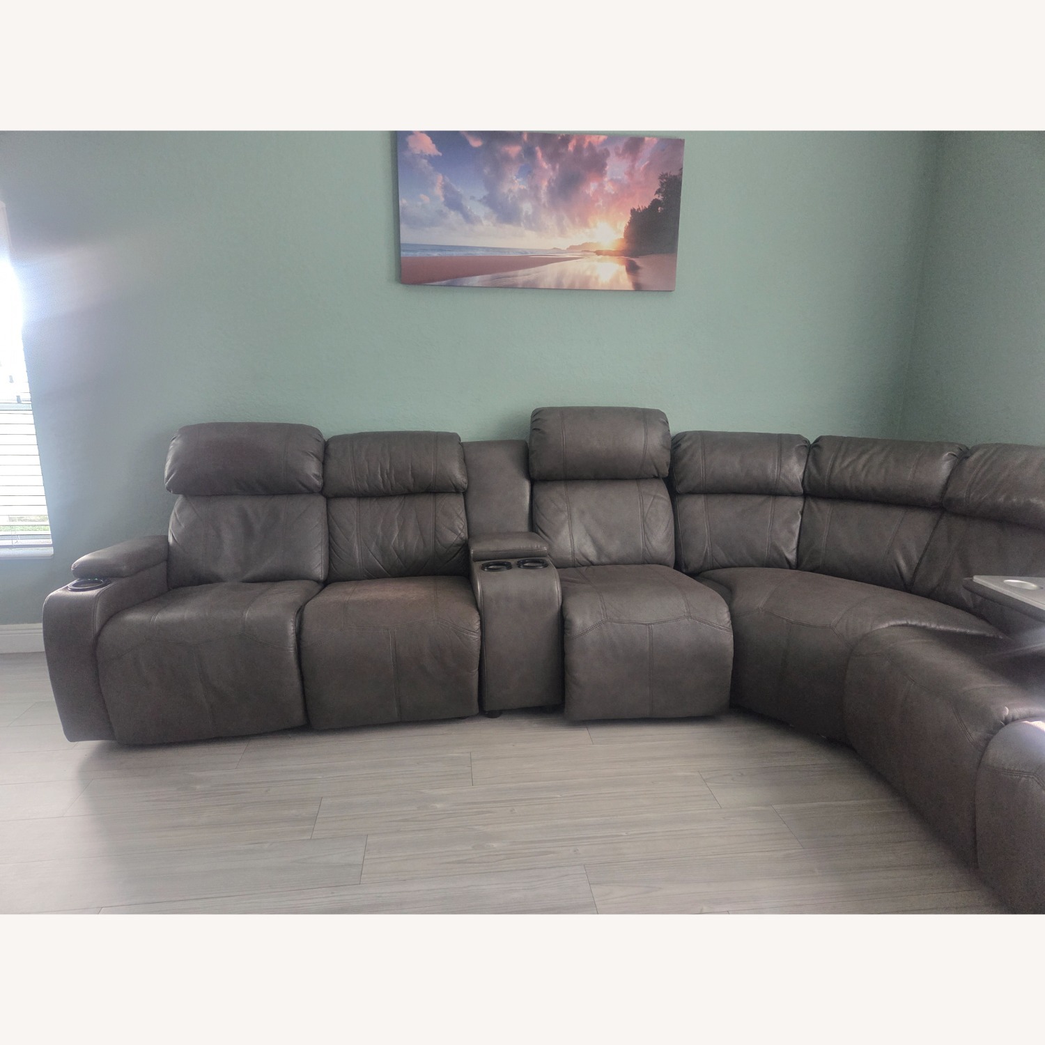Dark Gray Leather 3+ Piece Sectional - image-2