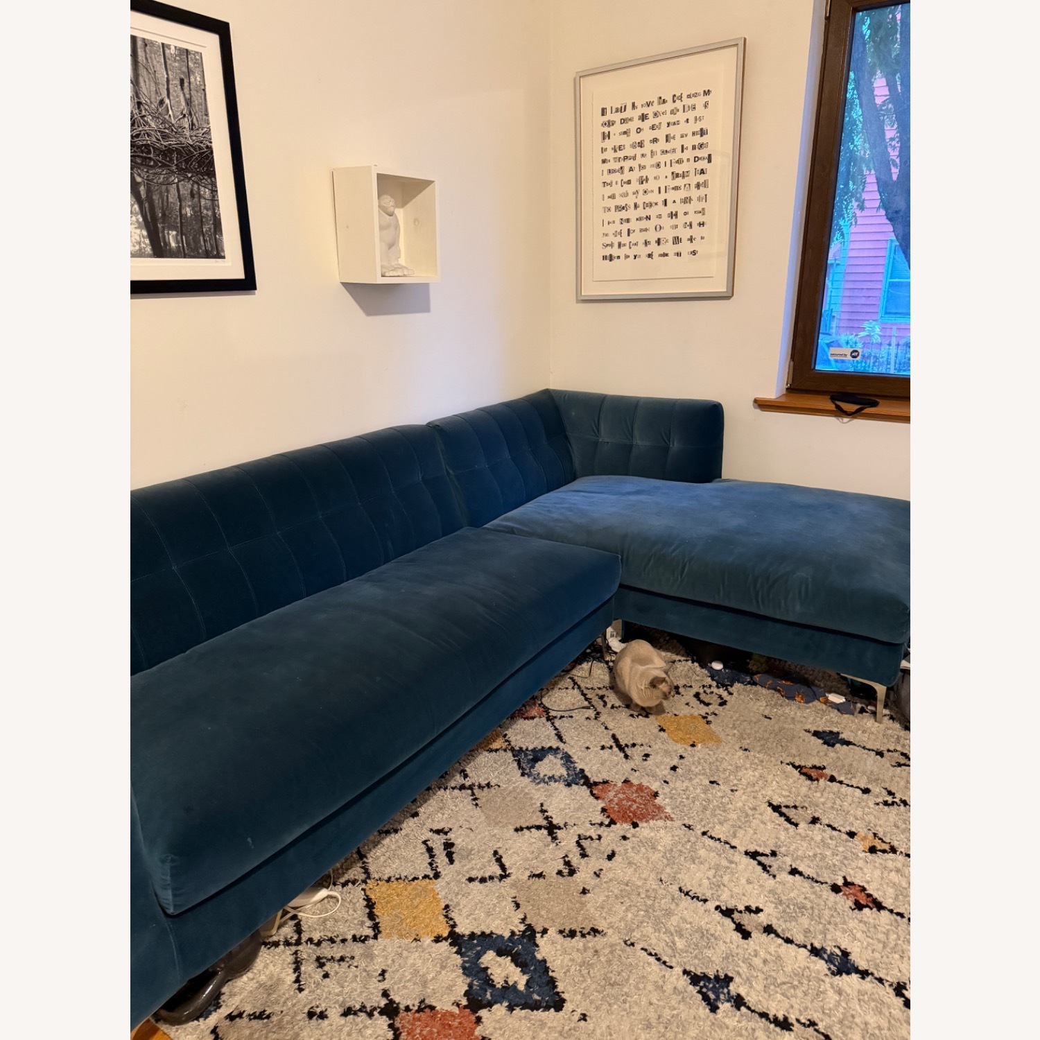CB2 Holden Blue Velvet 2 Piece Sectional - image-3