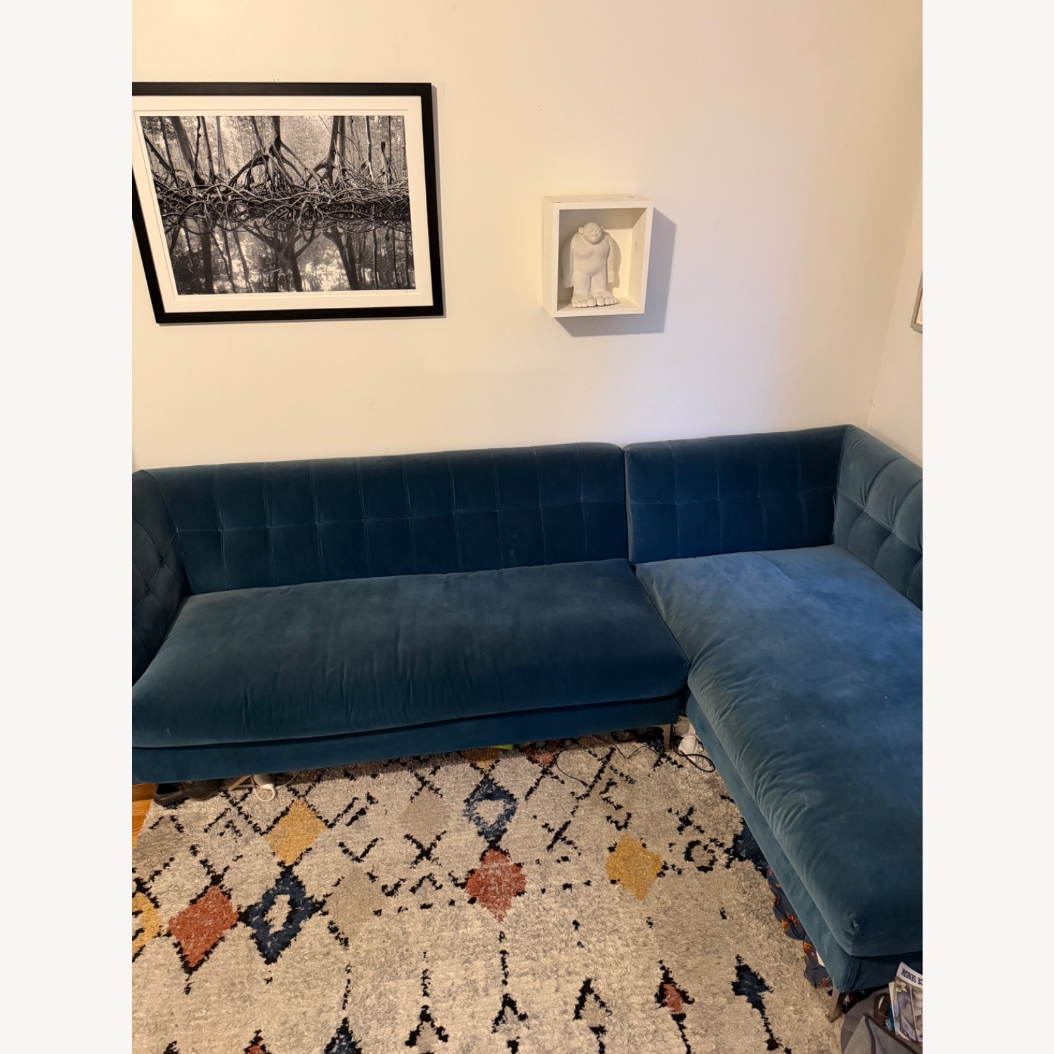 CB2 Holden Blue Velvet 2 Piece Sectional - image-1