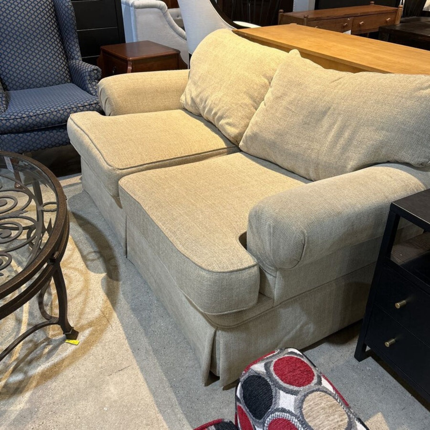 Fabric Skirted Roll-Arm Loveseat - image-1