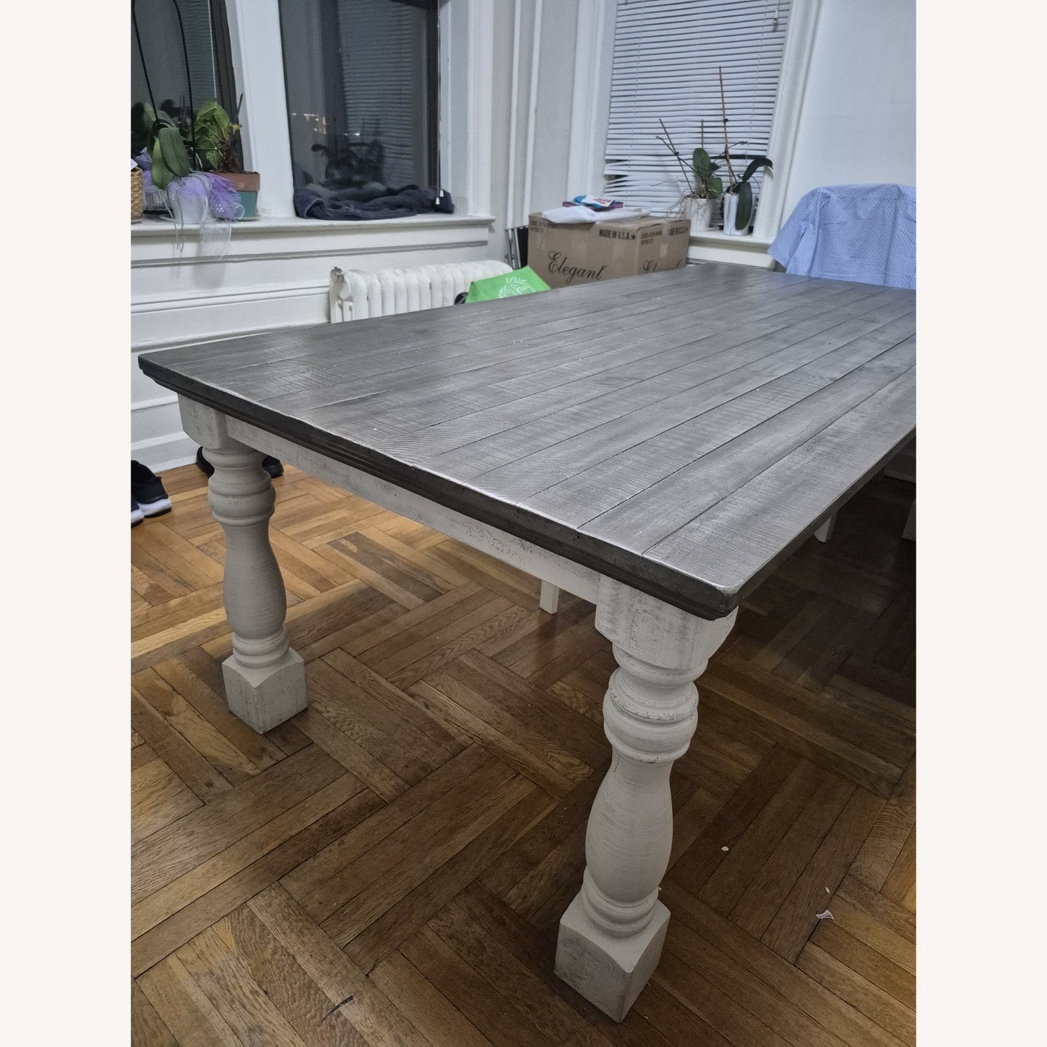 Ashley Furniture Light Gray Wood Dining Table - image-2